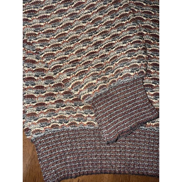 Men’s Italian Knit Sweater Brown Geo Textured Cotton Acrylic L 52 Classic Fall - Picture 5 of 12
